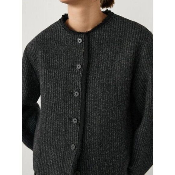 Massimo Dutti Womens Jacket Small S Gray Wool Button Up Long Sleeve 6004/562 NWT - Picture 3 of 11